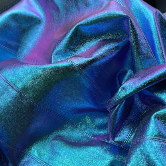 NWT Somethingnew Revolve metallic Iridescent Heather midi faux leather dress L - Picture 6 of 9